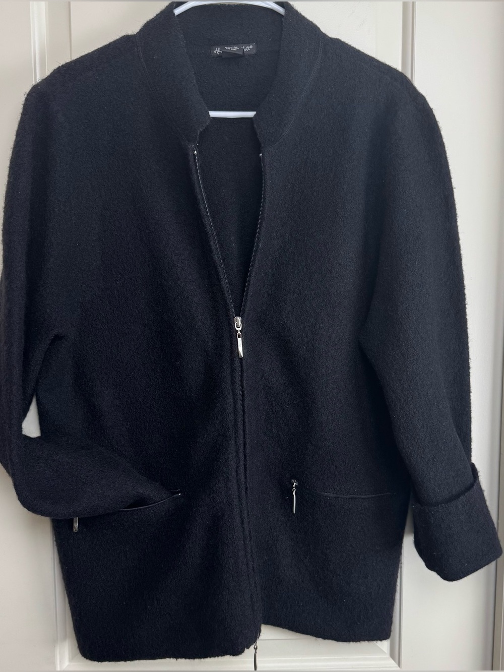 Alexandra Bartlett Black 100% Wool Zip Jacket XL Felted Wool Coat